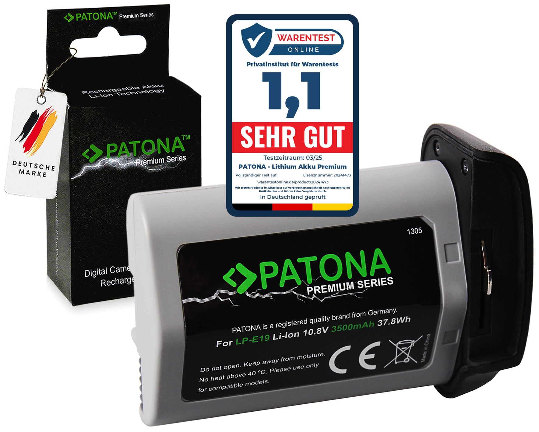 PATONA Premium Batería LP-E19 3500mAh (10,8V / 37,8Wh) – Repuesto para Canon LP-E19 LP-E4N – Compatible con EOS R3 1D X Mark II/III 1D C 1Ds Mark III y Flash 580EX – para Profesionales