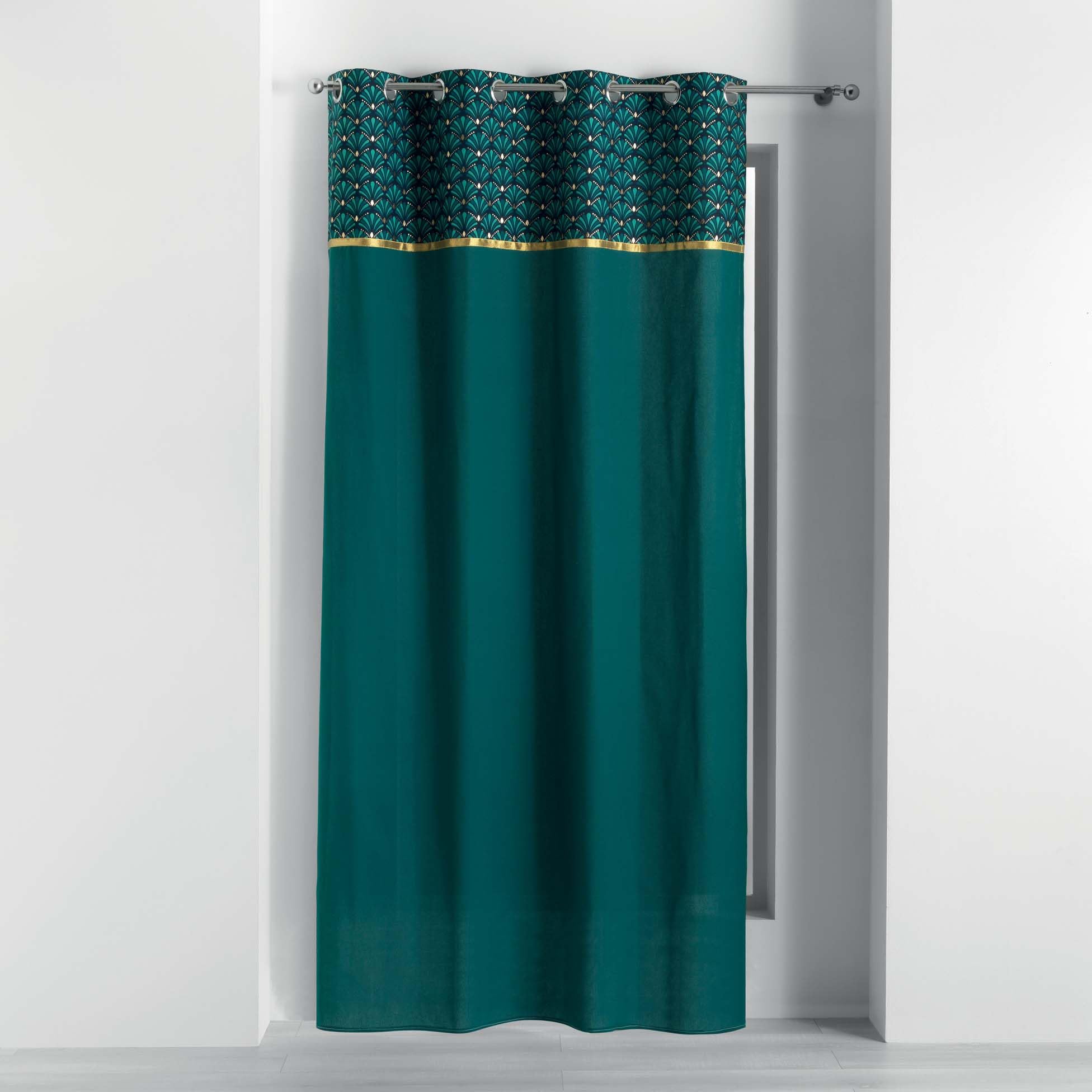 Douceur D'Intérieur Tenda Con Occhielli 140x240 Cm In Cotone Tinta Unita Blu: Tessuto Metallic Artchic, Morbida Ed Elegante