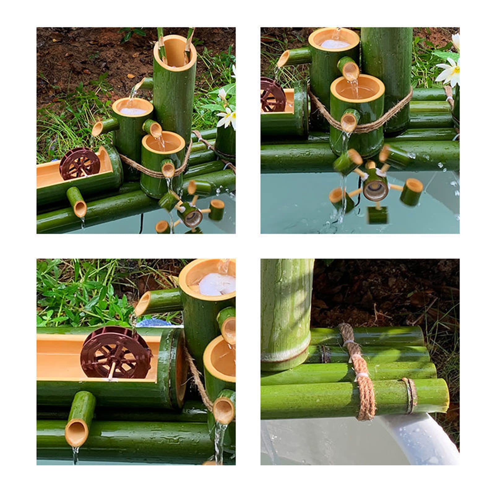 Fontana d'acqua in bambù per esterni con pompa, facile da installare in stagno o giardino, fatta a mano, in bambù naturale resistente alle spaccature, creatività, 50 cm / 19.7in