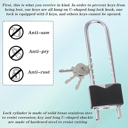 Miniatura 4 de 2 candados de grillete largo con llave de latón macizo, grillete extraíble de longitud ajustable para puertas, armarios, motocicleta, cerradura de