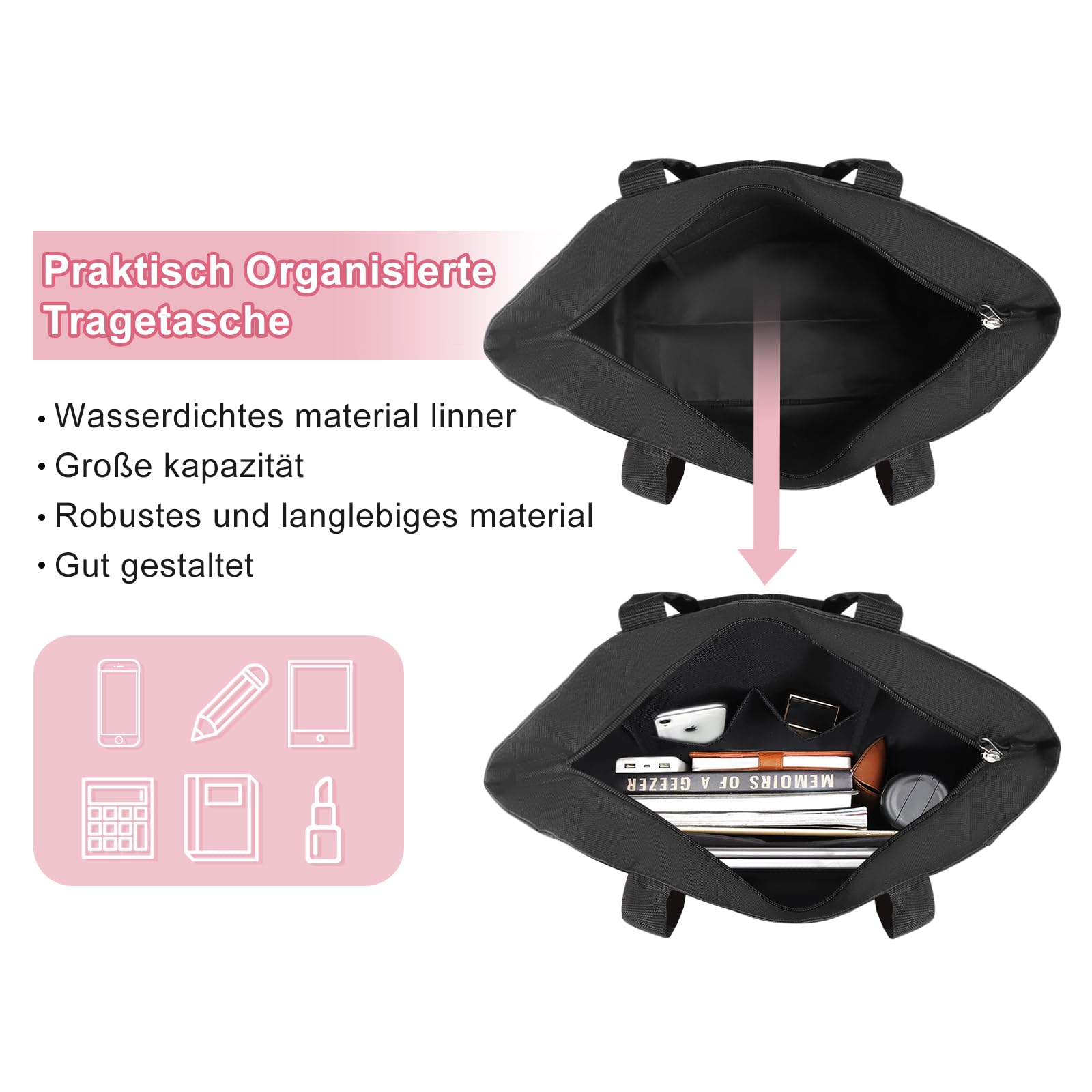 Vavabox Borsa tote personalizzata con iniziali dalla A alla Z, regalo impermeabile per donne, damigelle, mamma, insegnanti, amici