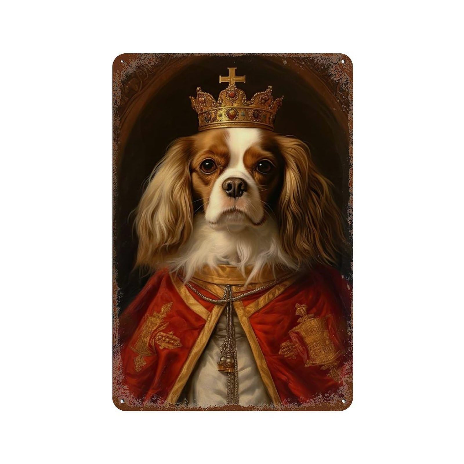 Garage Style Cavalier Dog The Pope Decorative Tin Sign 11.8"x7.9", Rustic Home Decor for Bar And Workshop