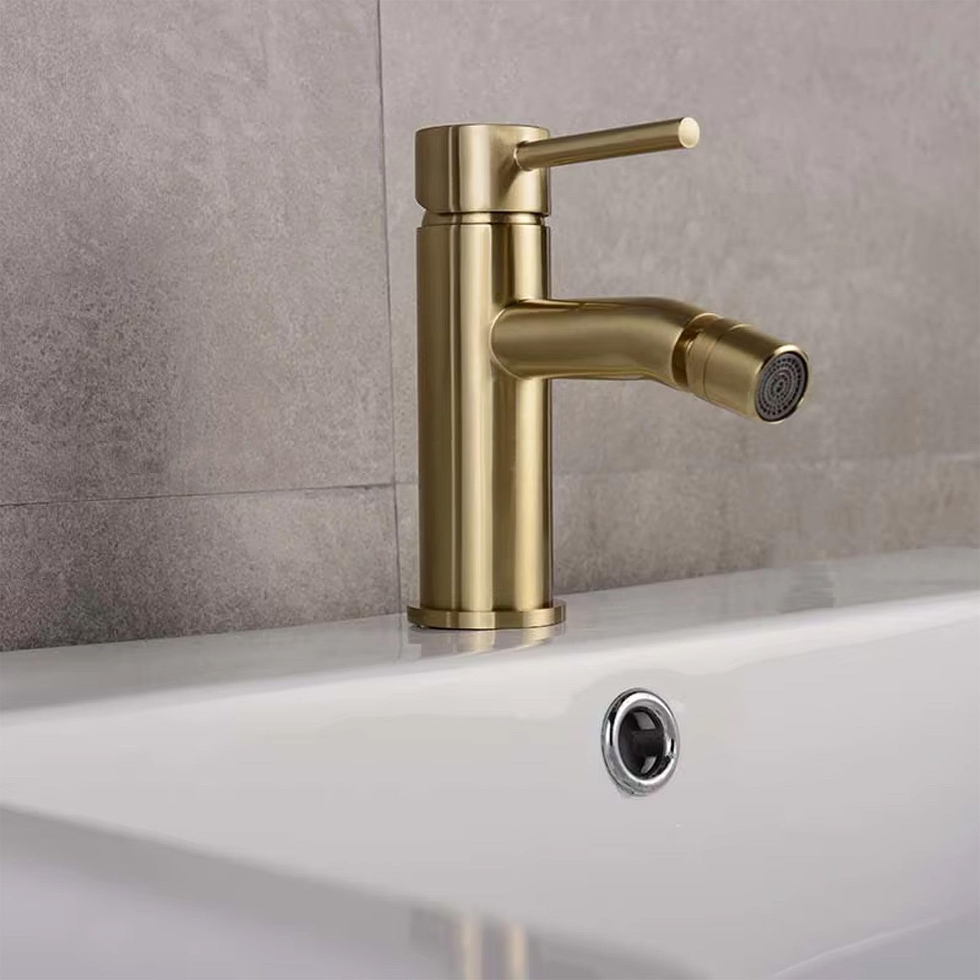 Rea - Rubinetto Da Bidet Lungo Gold Brush Miscelatore Monocomando In Ottone Per Wc Bagno (Oro) 14 X 5 X 17 cm