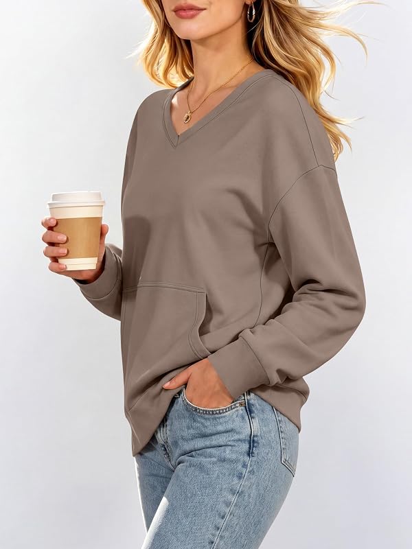 ANRABESS Womens V Neck Long Sleeve Sweatshirts,Light Brown,L image 5