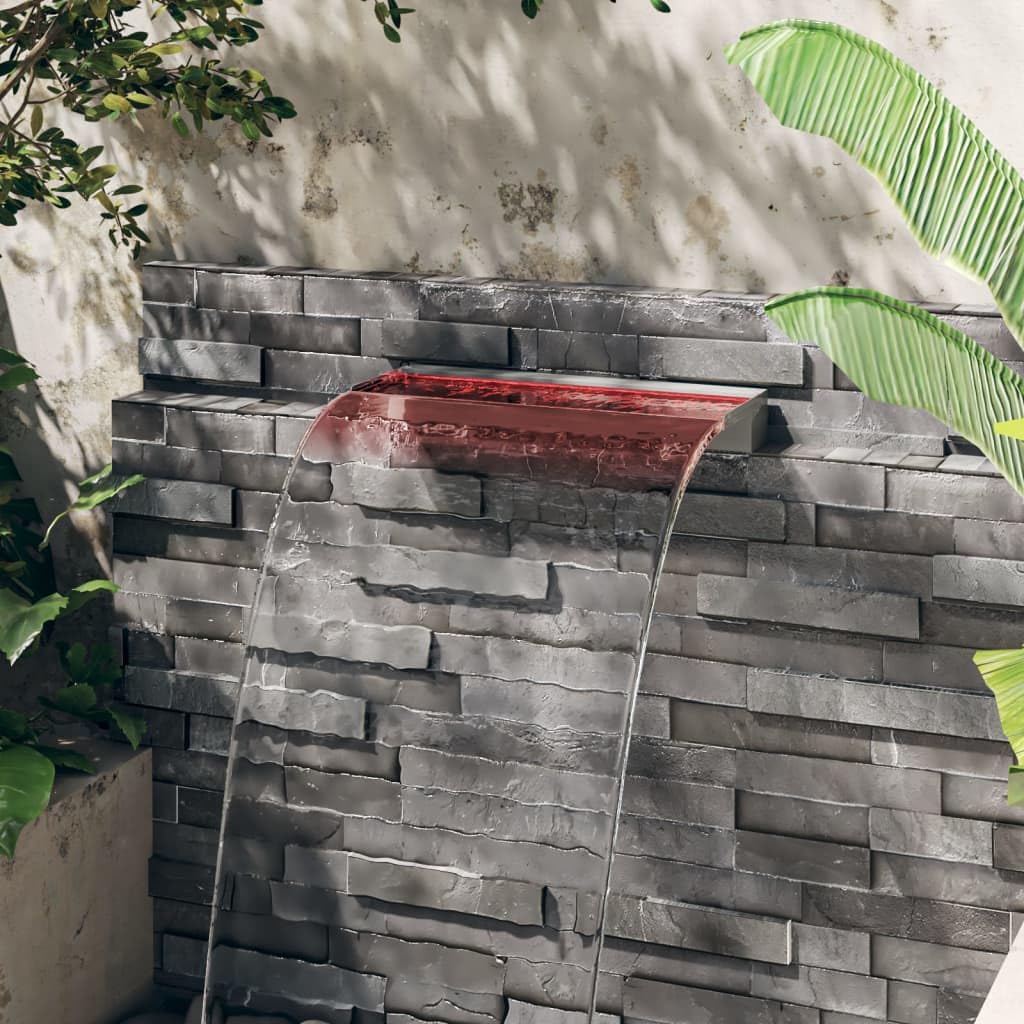 vidaXL Fuente Cascada con LED RGB para Jardín Estanque Piscina Patio Exterior Aporte Decorativo Relajante Luces Sonido Vista Acero Inoxidable