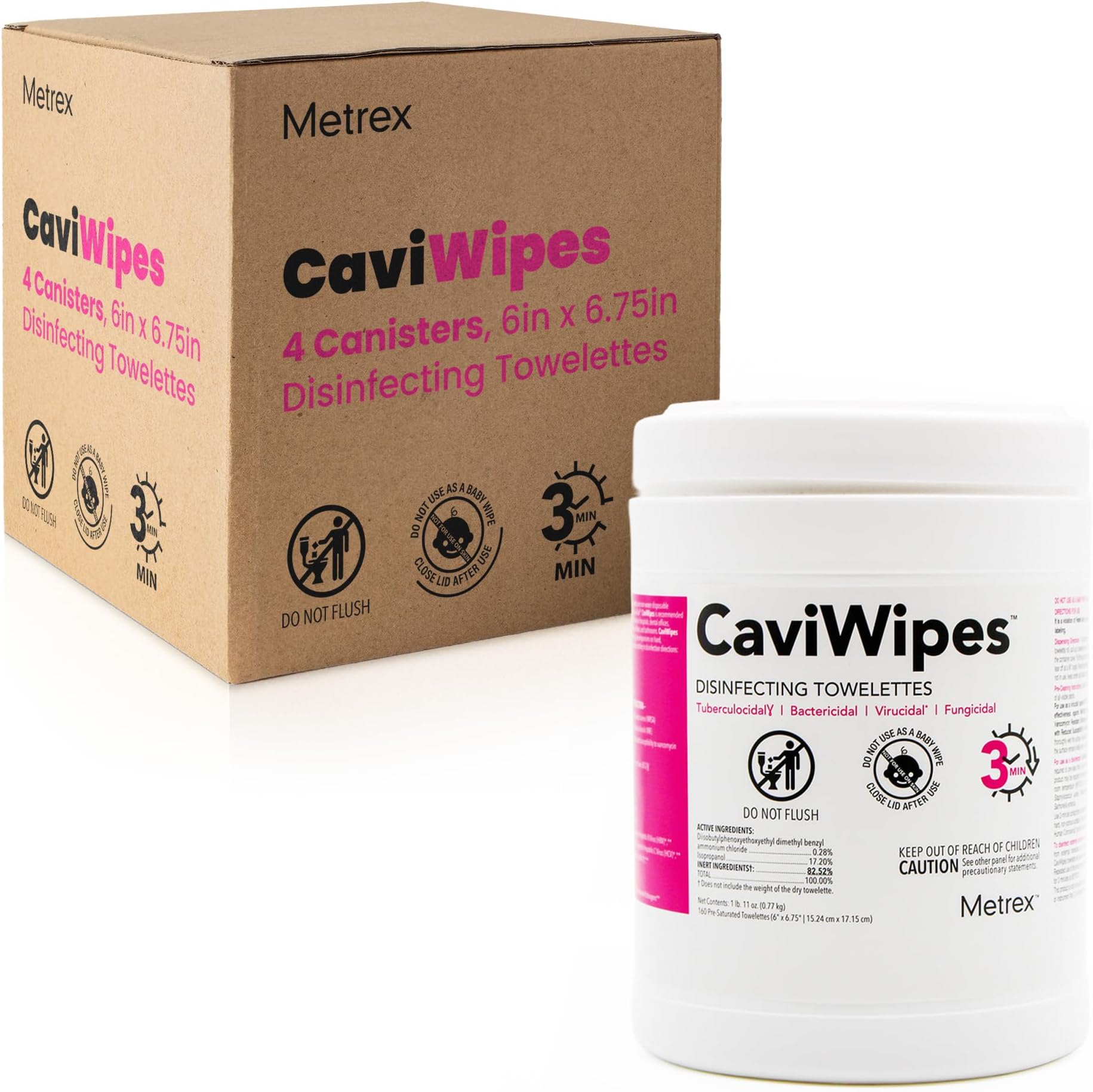 Metrex CaviWipes Disinfecting Towelettes – Alcohol-based, Durable Non-Woven Disinfecting Wipes, 3-Minute Contact Time, Surface Cleaner for Healthcare Settings – 6" x 6-3/4", 160 Wipes, 4 Pack