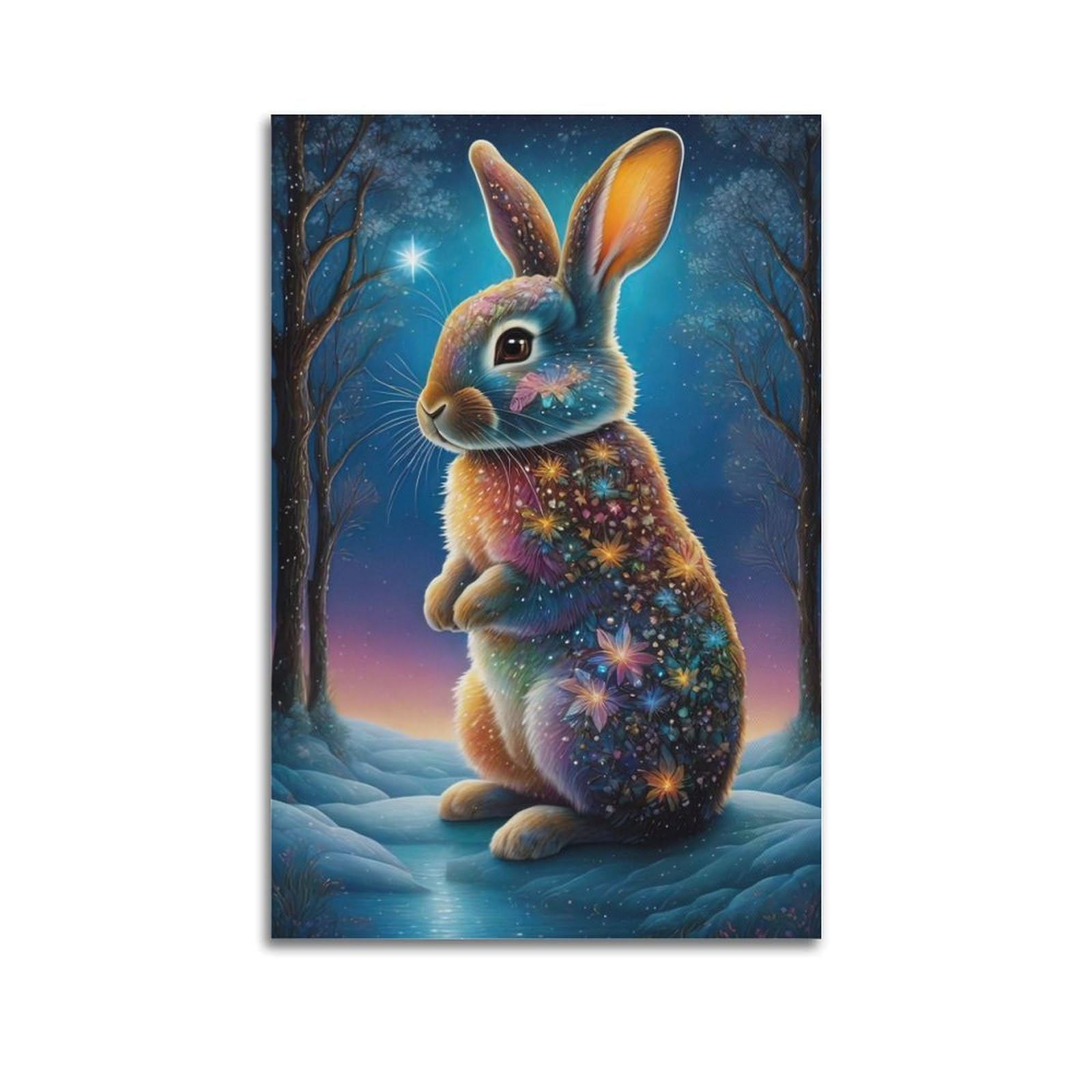 WPHSFX Animal Artwork Poster Bunny in The Snow Poster Decorative Painting Canvas Wall Posters And Art Picture Print Modern Family Bedroom Decor Posters 24x36inch(60x90cm)