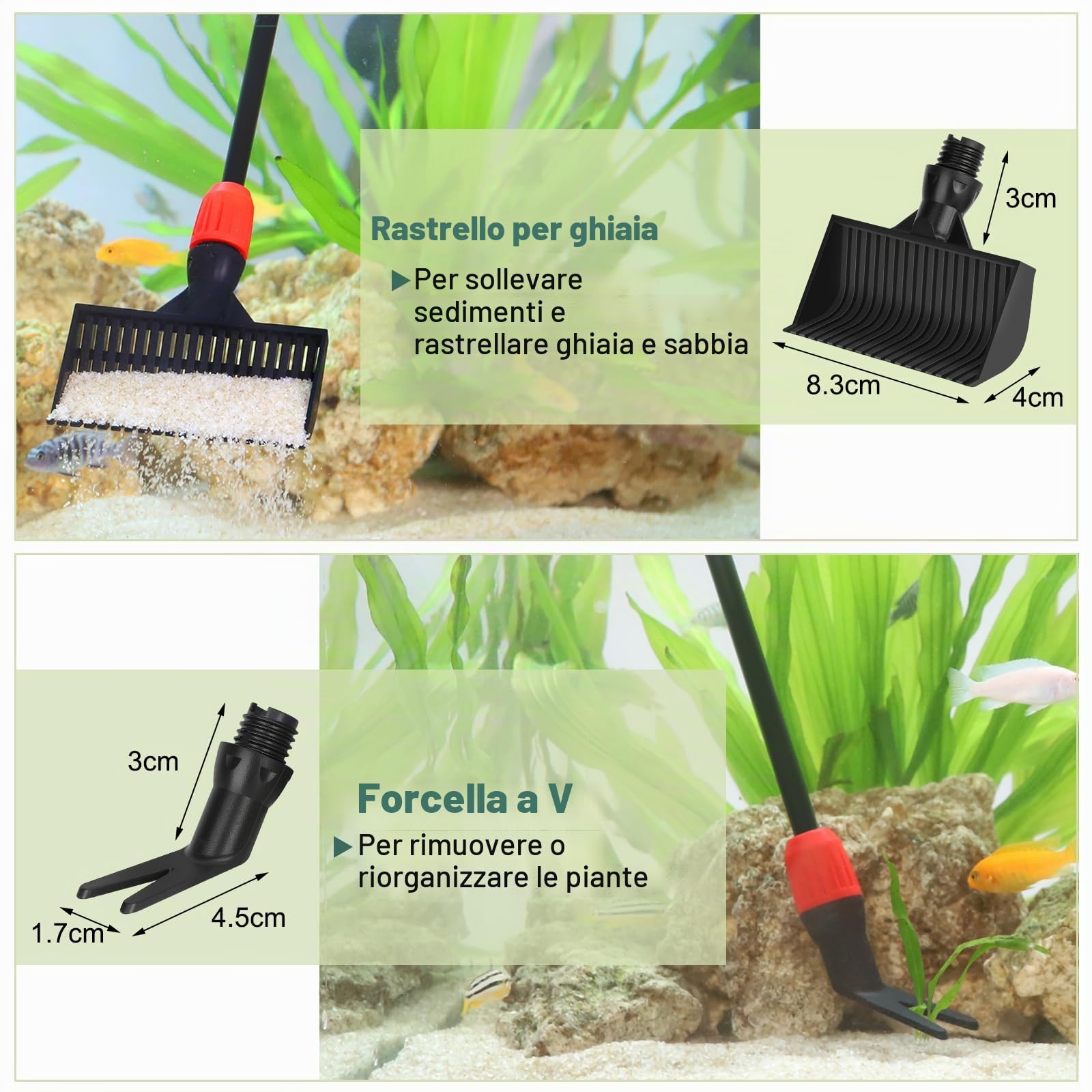hygger Kit di Pulizia per Acquario 6 in 1, Strumento di Pulizia per Acquario Versatile, Con Manico Estensibile, Spugna Raschi-Alghe, Spazzola per Sciacquare, Retino per Pesci Rastrello per Ghiaia (M)
