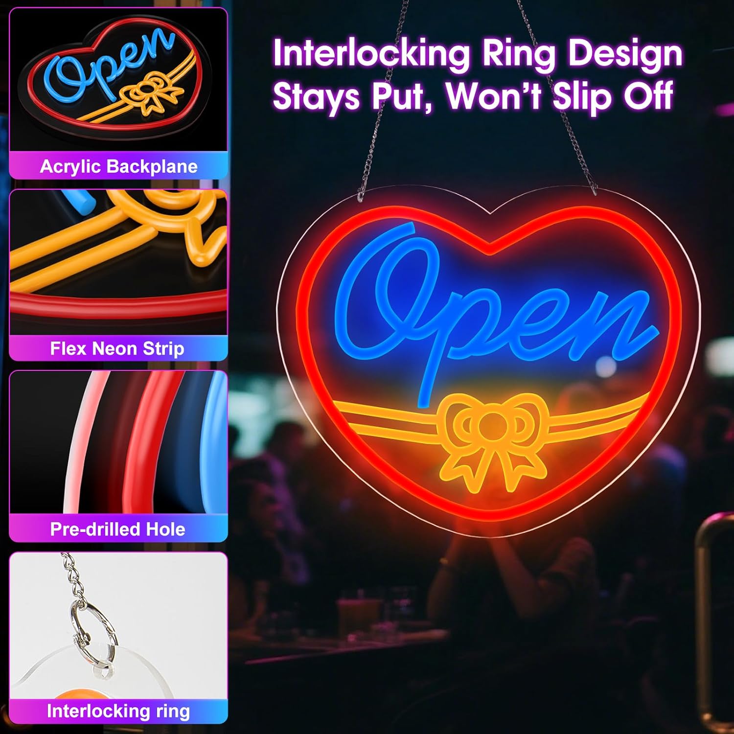 Open Neon Sign, Super Bright 16''x 9'' Dimmable USB Powered LED Open Signs for Business Wall Decor, LED Light up Neon Sign for Window, Party, Wall, Bars, Coffee