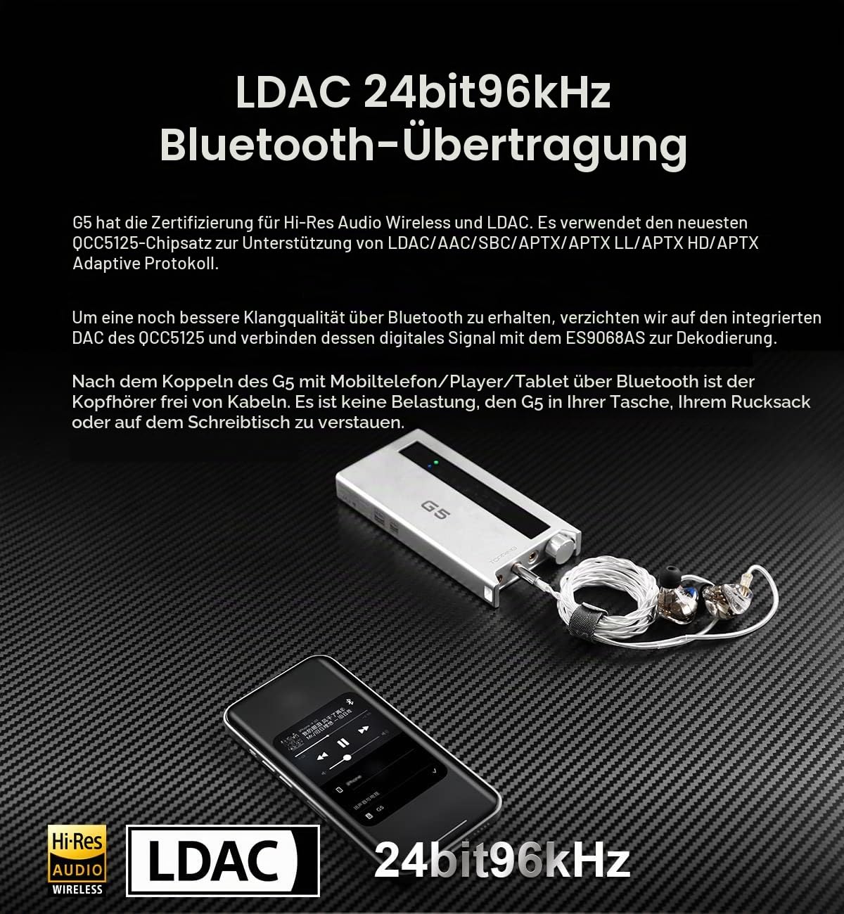 Topping G5 tragbarer Verstärker und DAC, Hi-Res, kompaktes Design, silber
