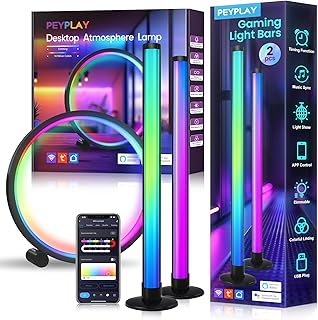 Smart LED Table Lamp + Light Bars Kit, RGB+IC Ambient Lighting with Music Sync, DIY Mode, Stepless Dimming, App & Voice Control (2.4GHz WiFi), Works with Alexa & Google, for Bedroom, Gaming