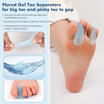 Toe Separators 8PCS Soft Flared Gel Toe Spreader Silicone Toe Spacers for Overlapping Toes - Bunion Corrector Toe Splint Helps with Pain Relief - Restoring Toe for Men and Women-(4S+4L) (Blue)