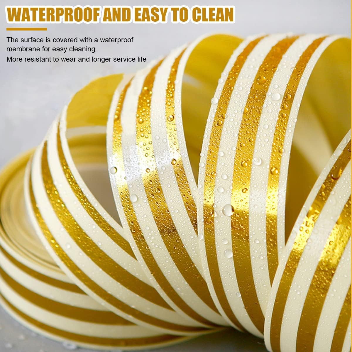 YEKDA Home Tile Sticker Waterproof Gap Sealing Tape Strip Self-Adhesive Decoration Tape for Floor Tiles and Wall Decor Tape (Golden Tape - 2.5CM*5M) 4