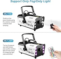 Vista 3 de HAKUTA Máquina de niebla, máquina automática de humo de 900 W con 6 luces LED y 7 variaciones de color, salida de 6000 CFM con control remoto