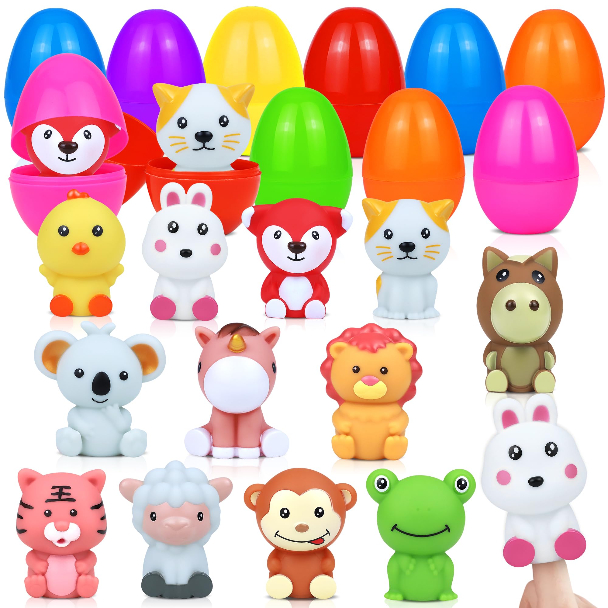 12Pcs Prefilled Easter Eggs with Egg Fillers Finger Puppets, Easter Basket Stuffers Gifts for Toddler Boys Girls Plastic Easter Eggs Filled with Toys Bulk Treats for Kids Party Favors Easter Egg Hunt