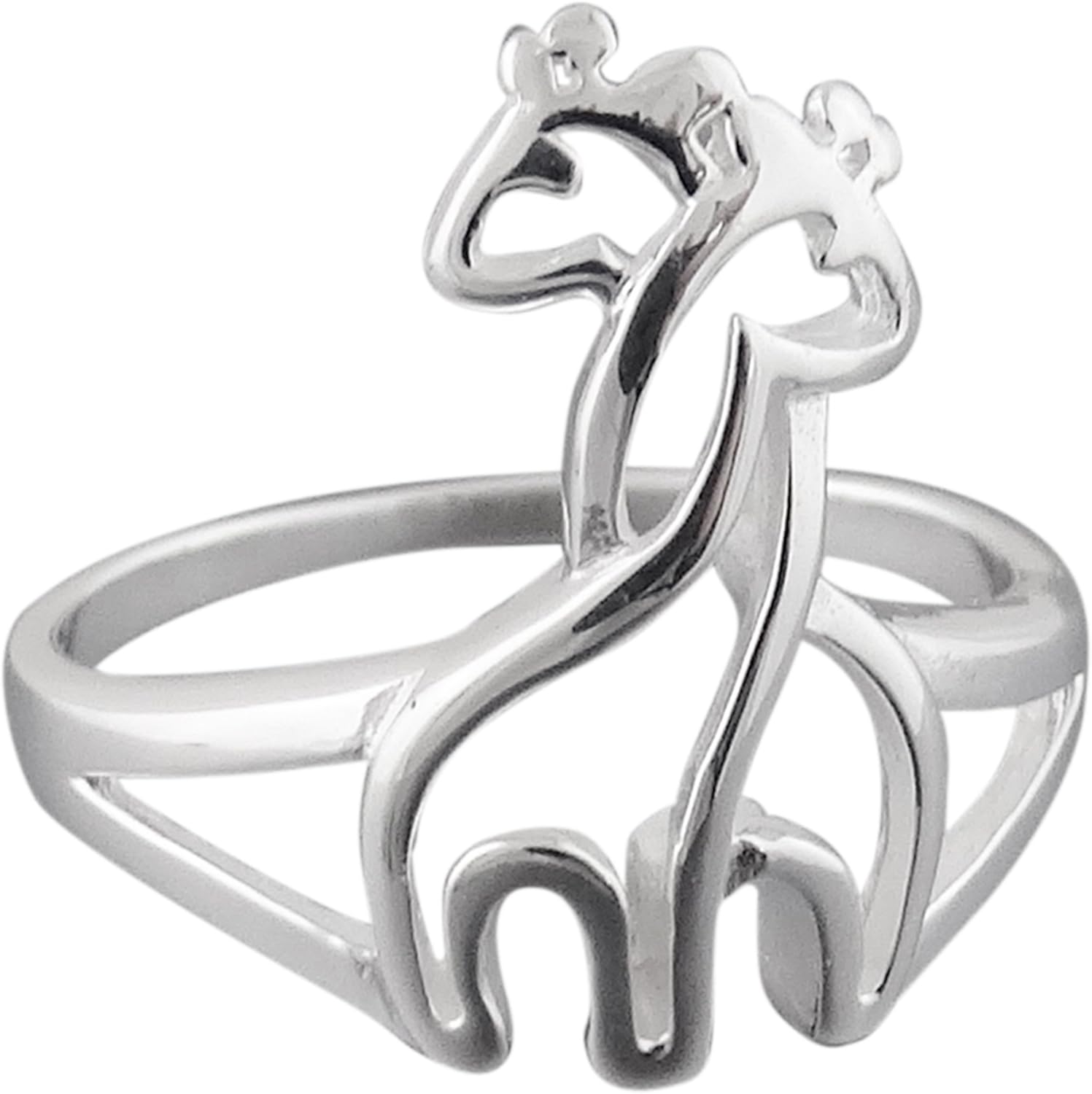 FashionJunkie4Life Sterling Silver Two Hugging Giraffes Ring, Sizes 6-9