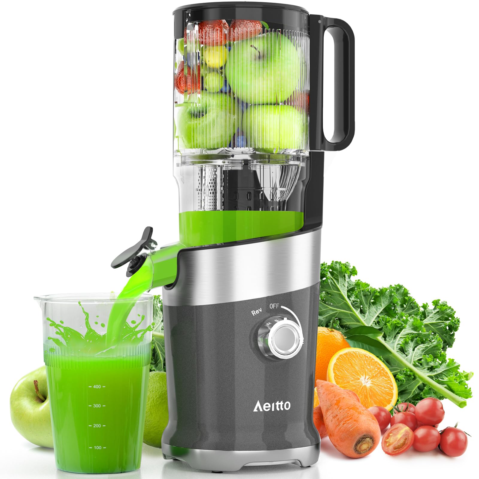 Aeitto Cold Press Juicer with 4 9 Large Feed Chute Fits Whole Vegetables and Fruits Professional Juice Maker