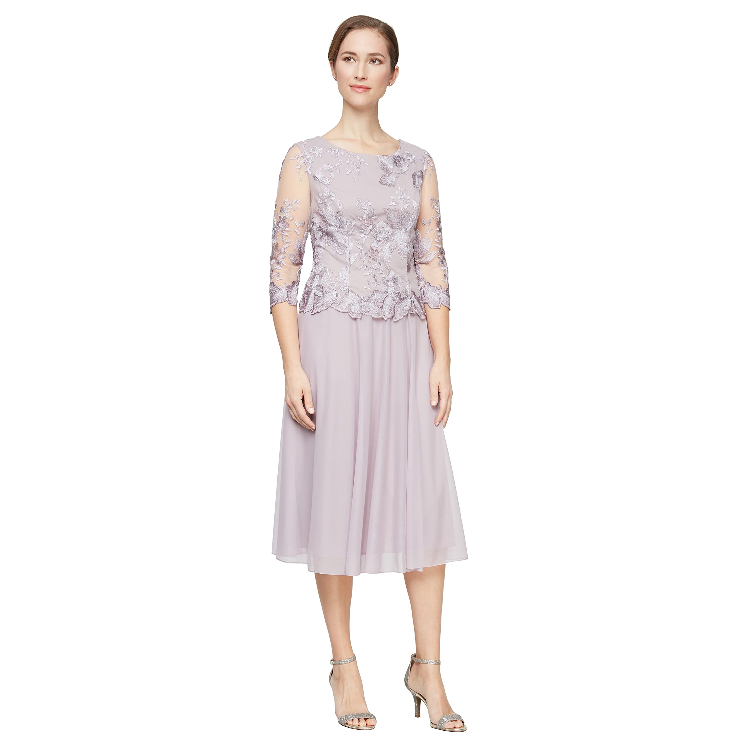 Photo 1 of Alex Evenings Women's Tea Length Embroidered Bodice Mock Dress (Reg and Petite) 4 Smokey Orchid