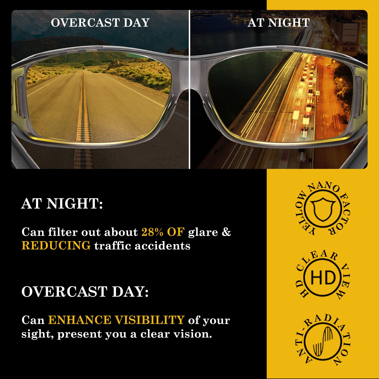 Snapklik.com : DUCO Night Vision Driving Glasses Fit Over Glasses For ...