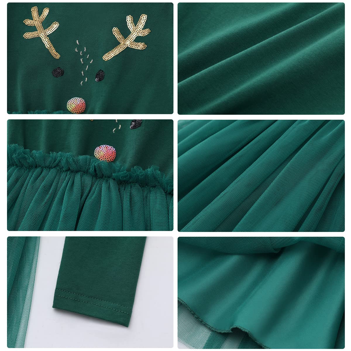 IMEKIS Niño bebé niña vestido de Navidad reno copo de nieve disfraz de princesa Shiny tul tutú algodón manga larga otoño invierno ropa con diadema Fancy Party Outfit, verde, 7-8 Años