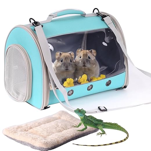 Bearded Dragon Travel Carrier Backpack,Lizard Backpack Carrier,Space Capsule Clear Bubble Window Astronaut Reptile Carrier Backpack for Guinea Pig,Sugar Glider,Bunny (Green, TPU Carrier+MAT)