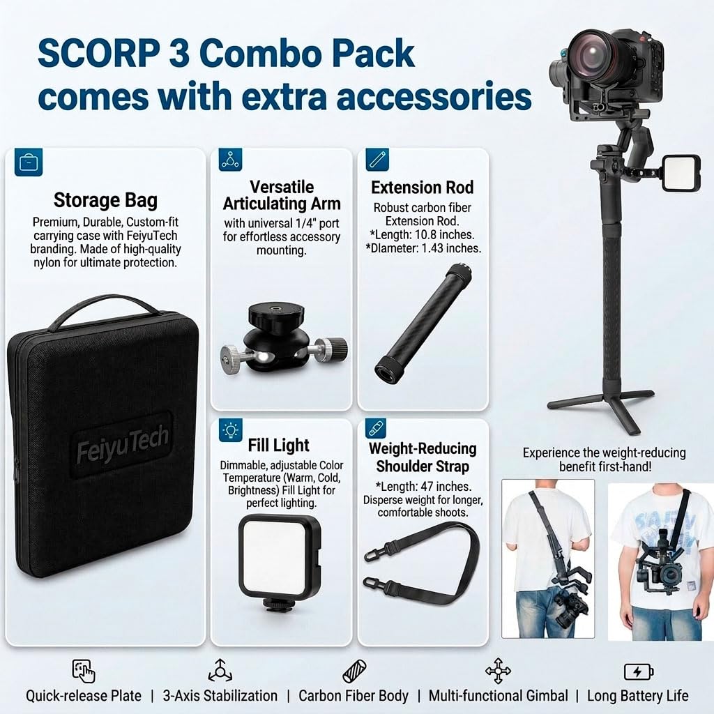 Amazon.com : FeiyuTech SCORP 3 KIT Gimbal Stabilizer for DSLR and