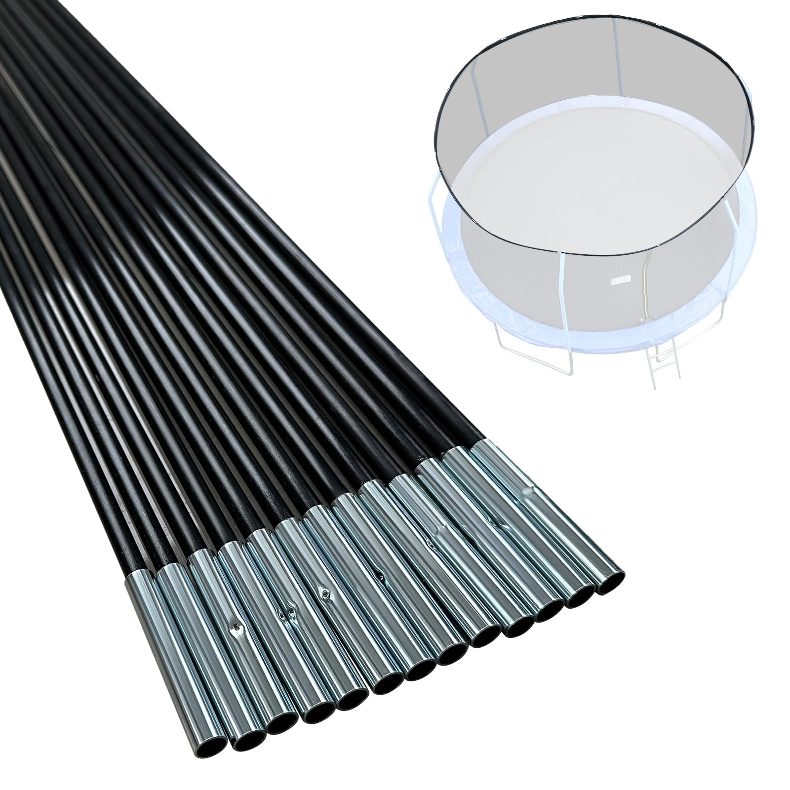 Universal Trampoline Fiber Glass Rods to Replace The Top Ring of Net Enclosure, Fiberglass Poles for 15Ft Frame with Tube Caps, Not for The Plastic T Connector
