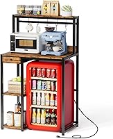 Vista 8 de Soporte para Mini Refrigerador con Almacenamiento, Soporte para Microondas y Mini Refrigerador con Toma de Corriente, Barra de Café, Estante