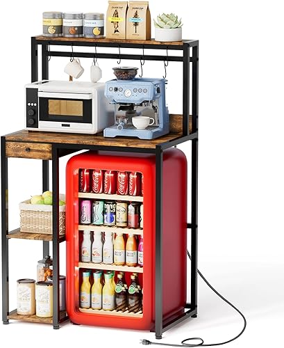 Miniatura 8 de Soporte para Mini Refrigerador con Almacenamiento, Soporte para Microondas y Mini Refrigerador con Toma de Corriente, Barra de Café, Estante de