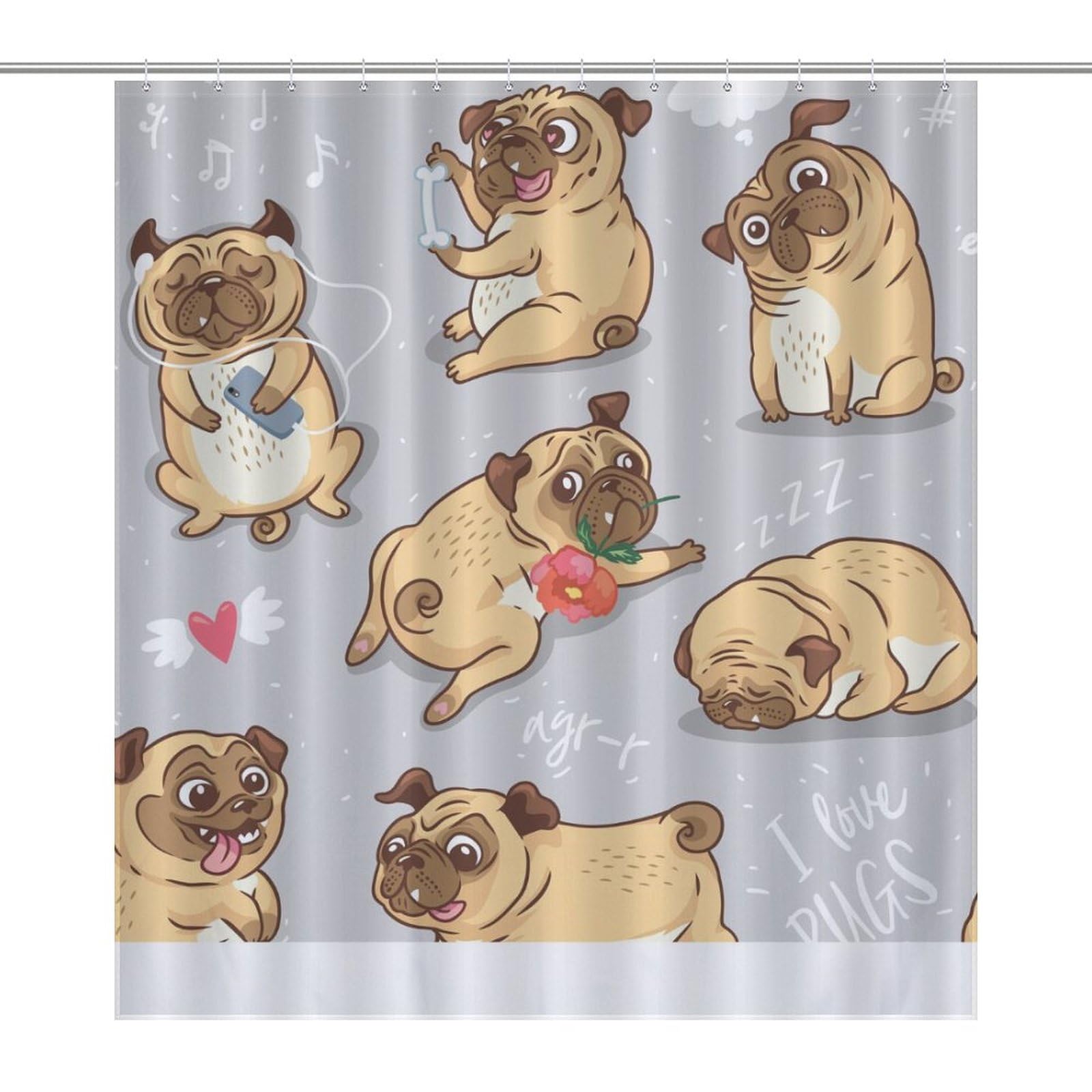 Rideau de douche étanche pour baignoire familiale motif chien joyeux décoratif 168 x 183 cm