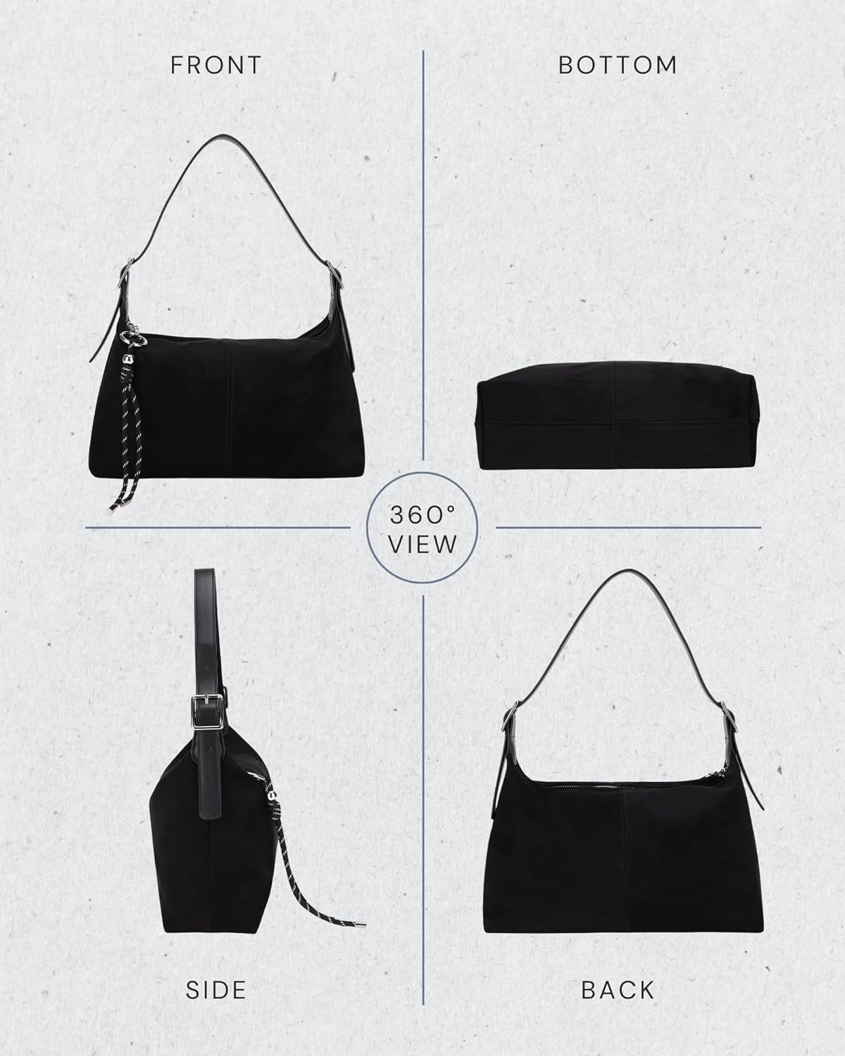Vegan Leather Suede Shoulder Bag for Women, Medium Soft Crossbody Purse with Dual Adjustable Straps and Key Chain Charm