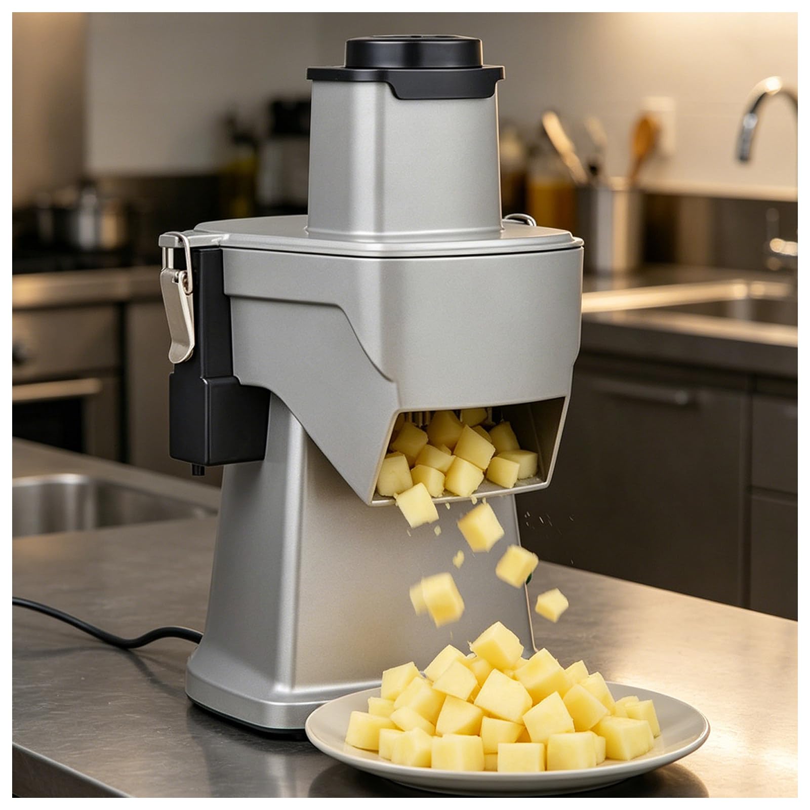 XUFWANYE Commercial Vegetable Chopper 200W, Electric Food Processor for Slicing Dicing Shredding, Professional Veggie Cutter for Restaurant, Hotel School, Cafeteria, French Fry