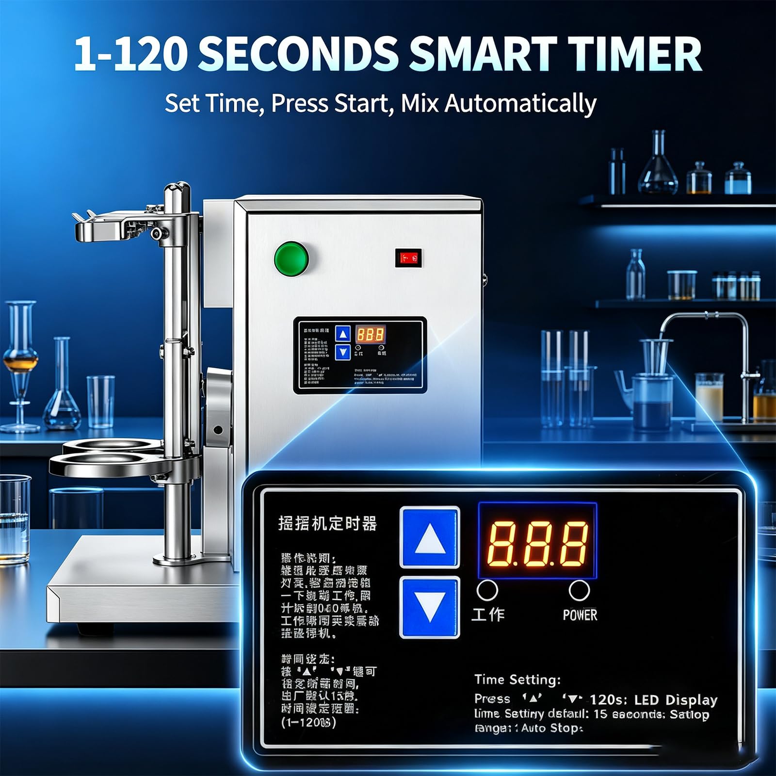 Komercyjny shaker do herbaty bąbelkowej, elektryczny shaker do herbaty mlecznej z podwójną głowicą, 400 obr./min, regulowany timer (0-120 sekund), w zestawie 2 kubki do shakera, do herbaty bąbelkowej
