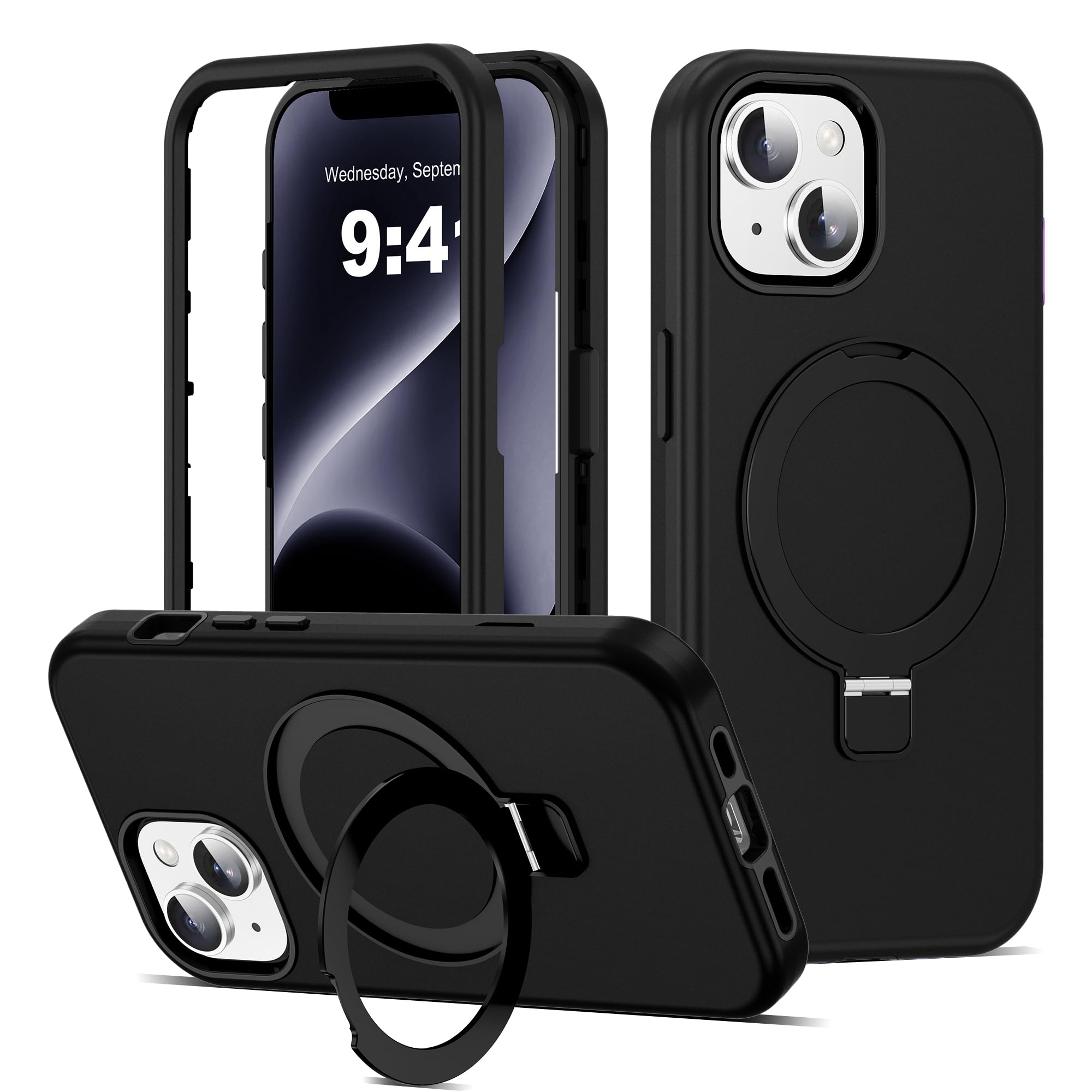 Compatible with iPhone 13 14 Case 6 1 with Magnetic Ring Stand Military Drop Protection Compatible with Mag-Safe