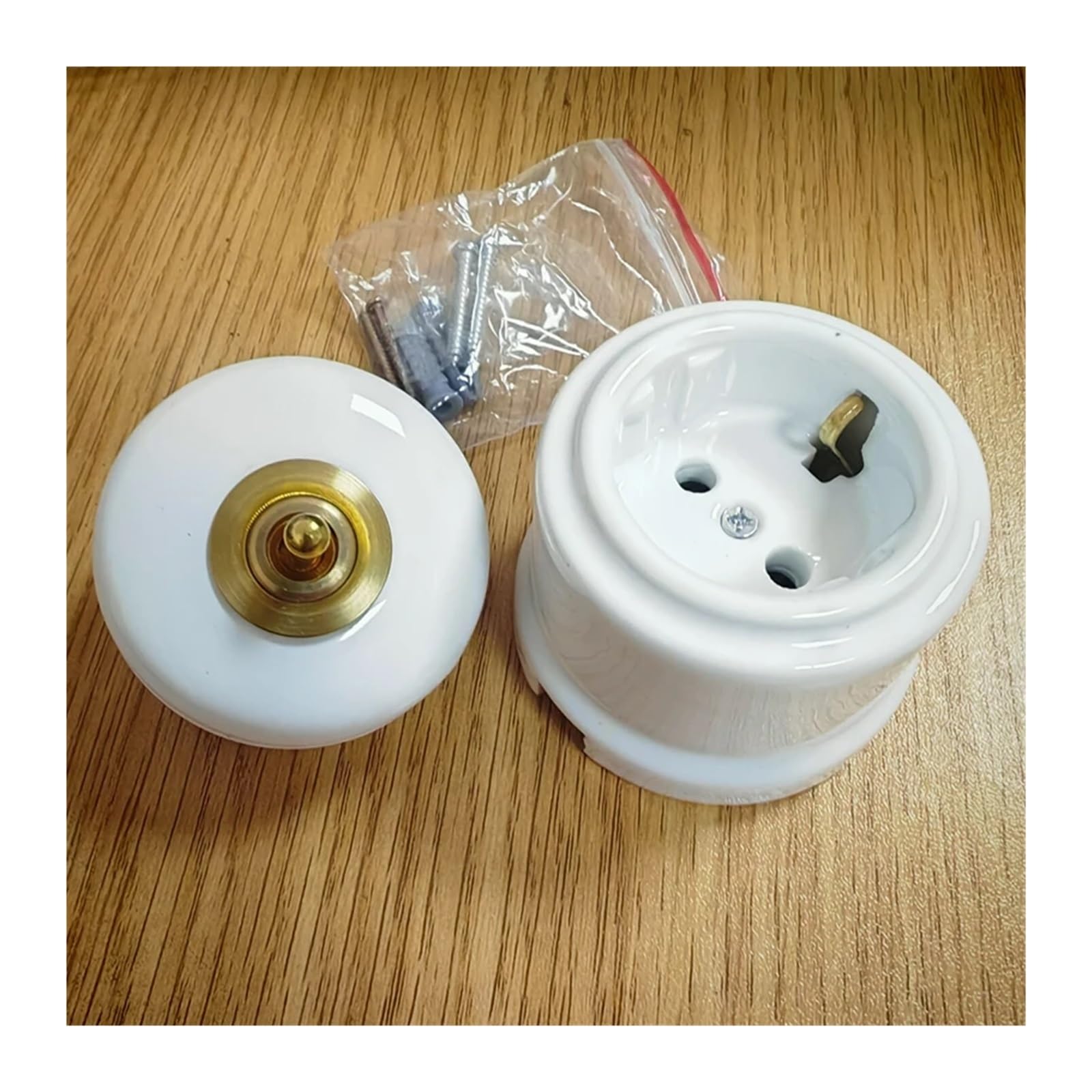 Interruptor de perilla for instalación en superficie de pared, enchufe giratorio de cerámica blanca(White EU Socket)