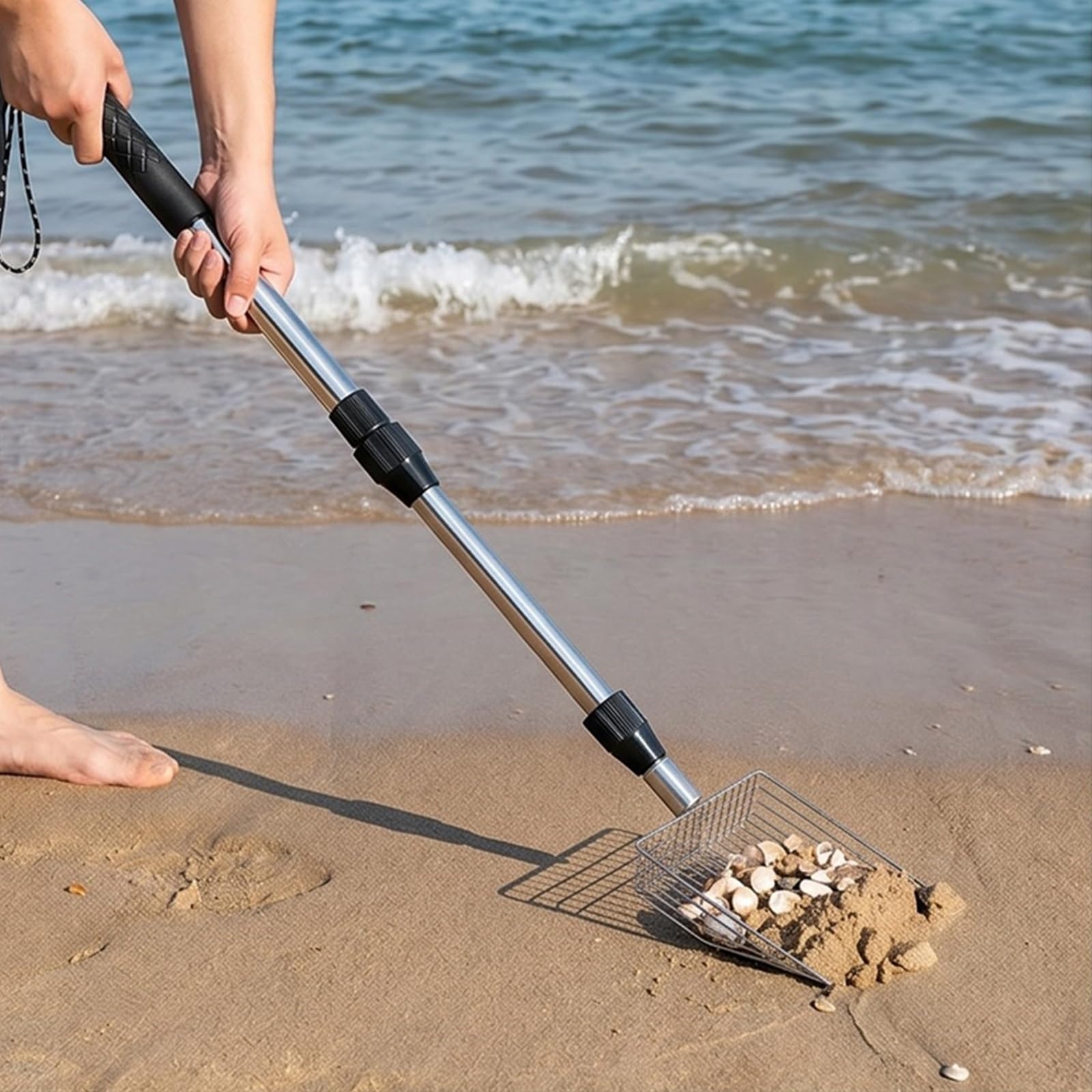 Tamiz de con Bolsas de Playa, tamiz de Dientes de Metal, Palas de, Pala para Recoger Conchas, Herramienta para Pala