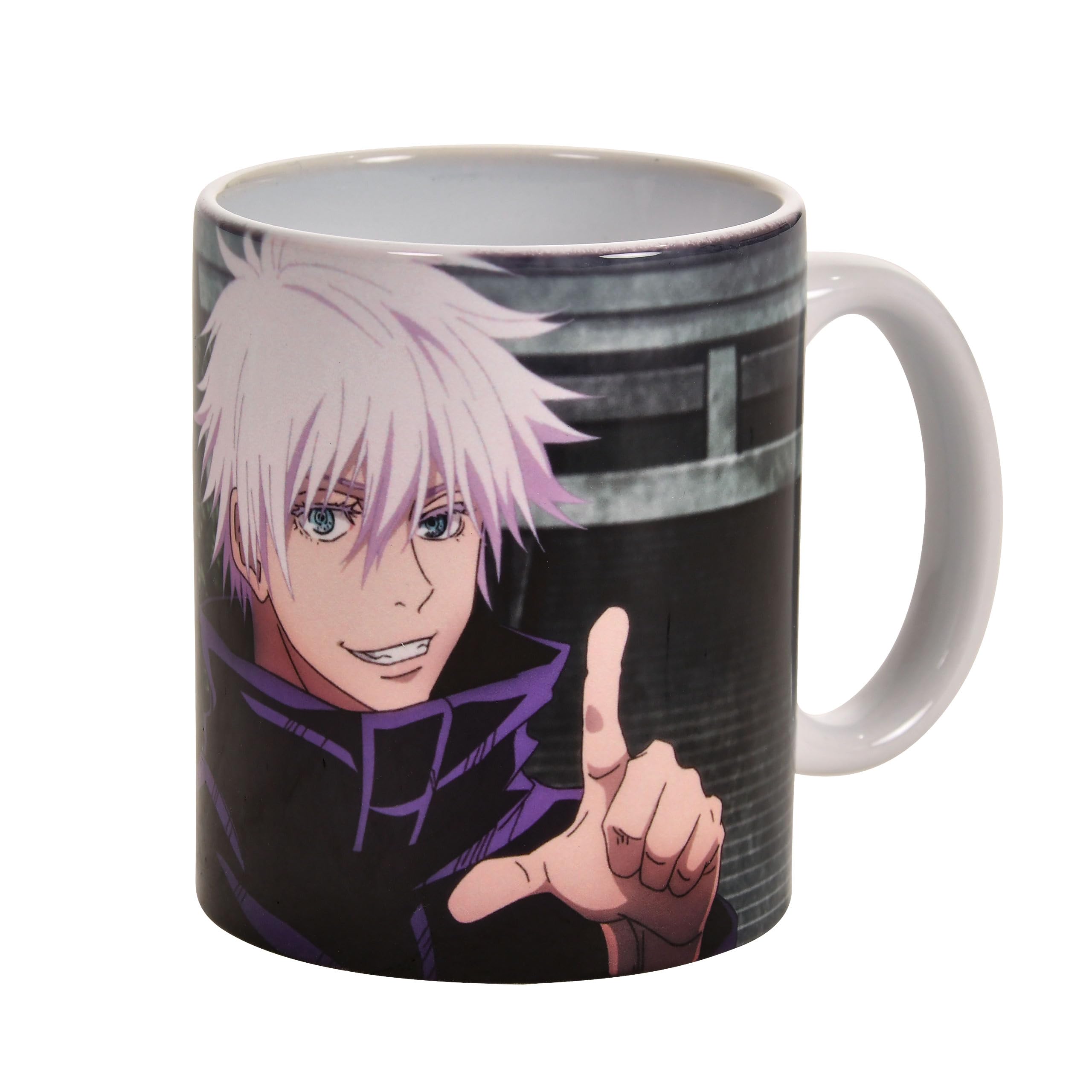Elbenwald Coffee Mug with Satoru Gojo and Logo All-Around Print, for Jujutsu Kaisen-Fans, Capacity 320 Ml Height 9 Cm