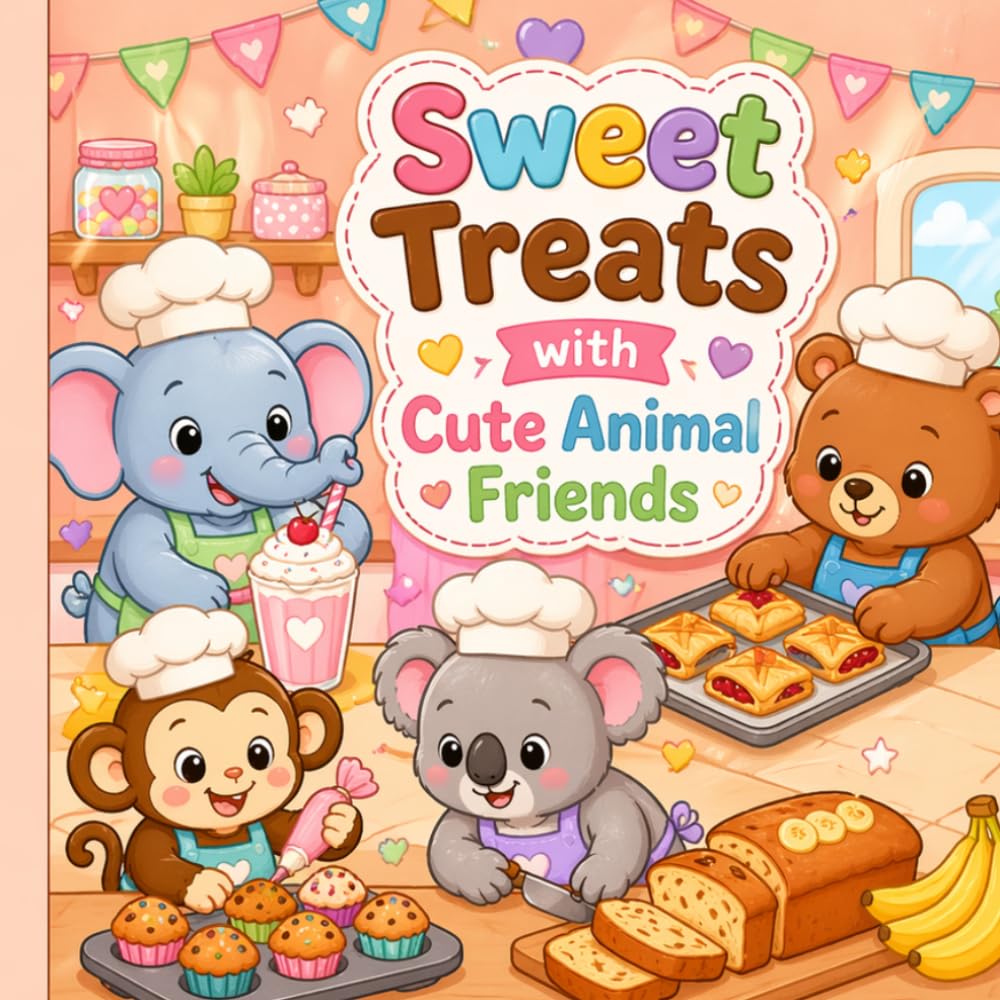 Sweet Treats with Cute Animal Friends: A Fun & Easy Coloring Book for Kids Ages 3-8 | Adorable Animals Baking Cupcakes, Donuts, Cakes & Sweet Treats