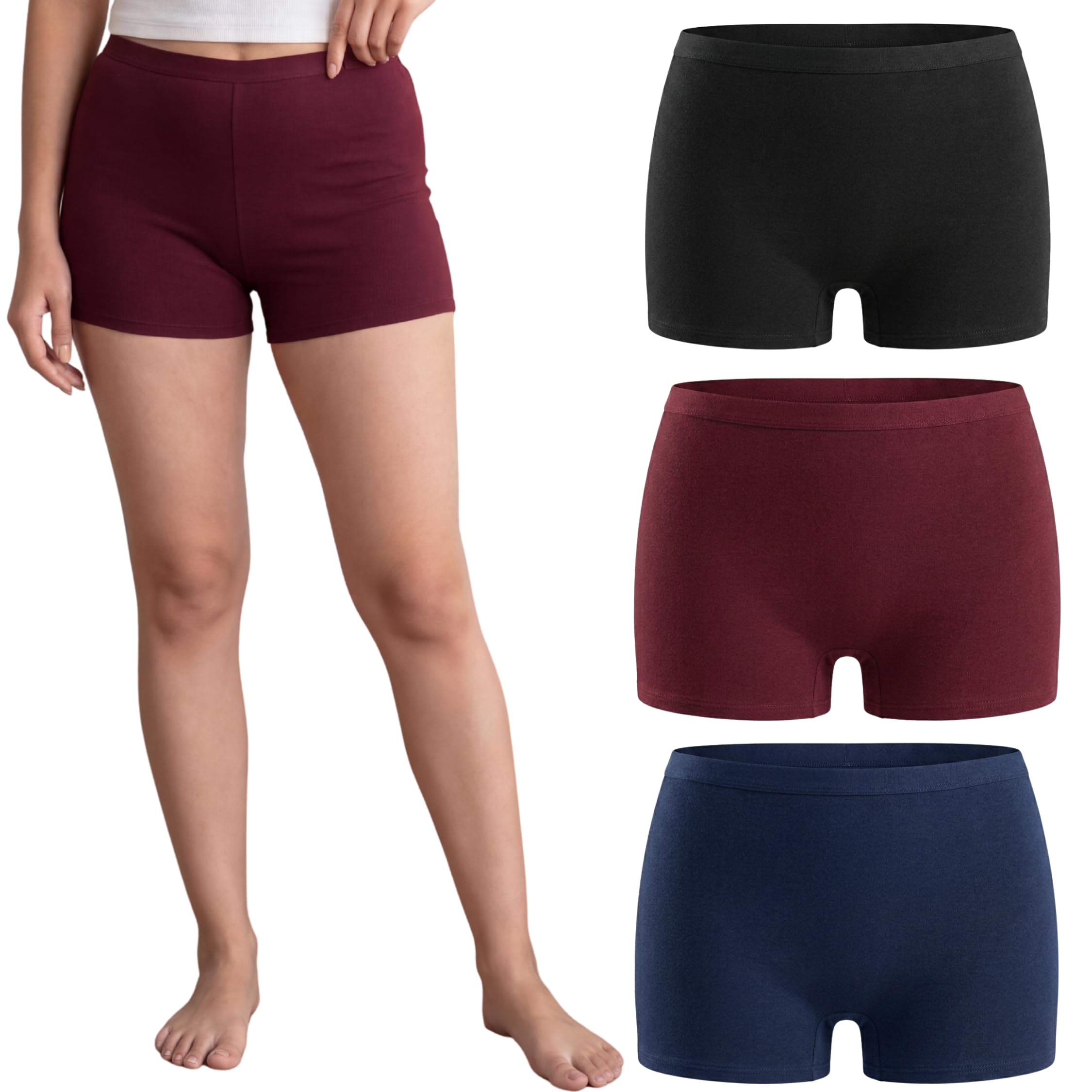 Women's Full Hip & Thigh Coverage Super Combed Cotton Boyshort Panties Combo Pack|Under Dress Shorts Everyday Wear - Black, Maroon,Navy (Sizes- M to 4XL)-image-38