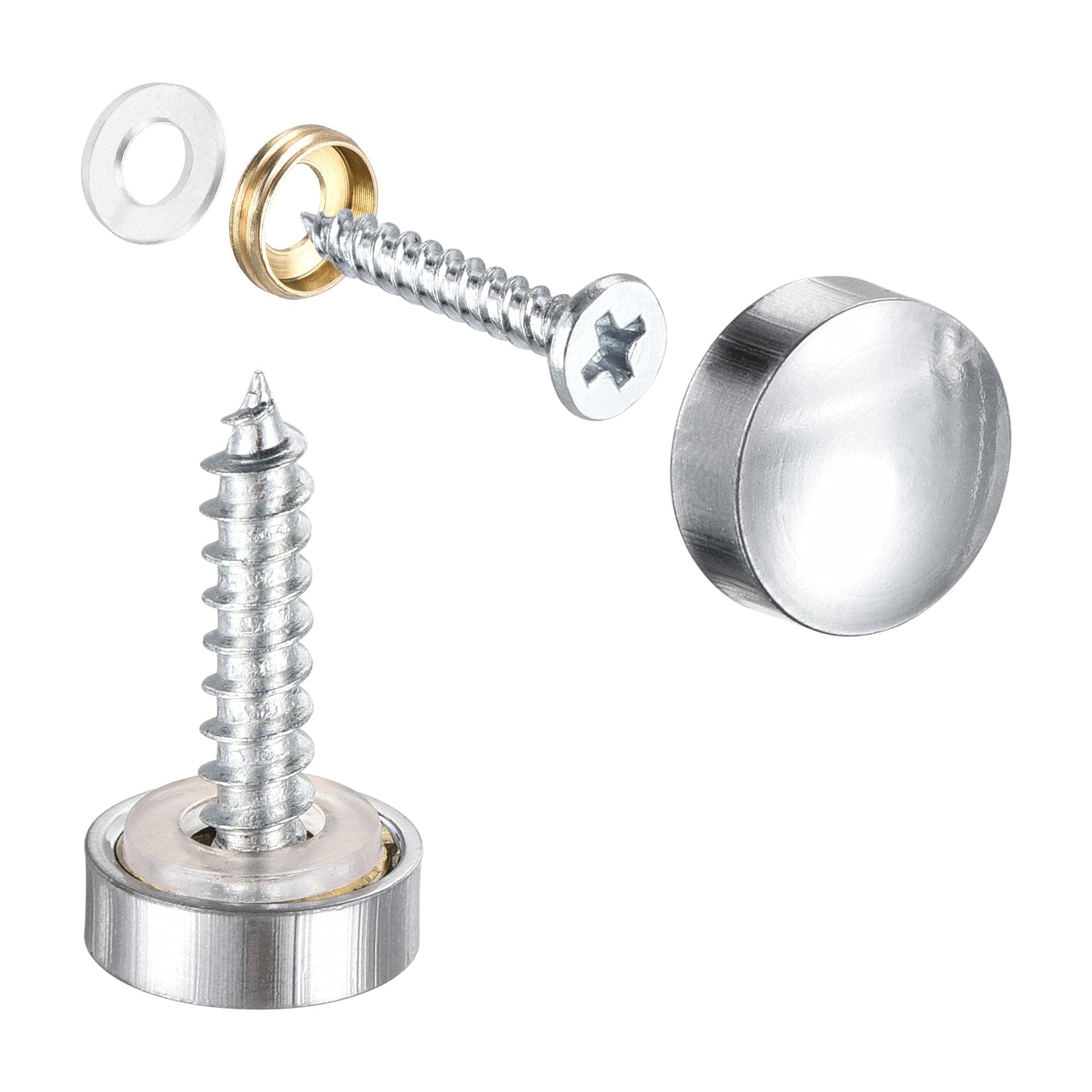 TOP-VIGOR 8Pcs Mirror Screws, 12mm brass Mirror Screws Cap Nail with Washers