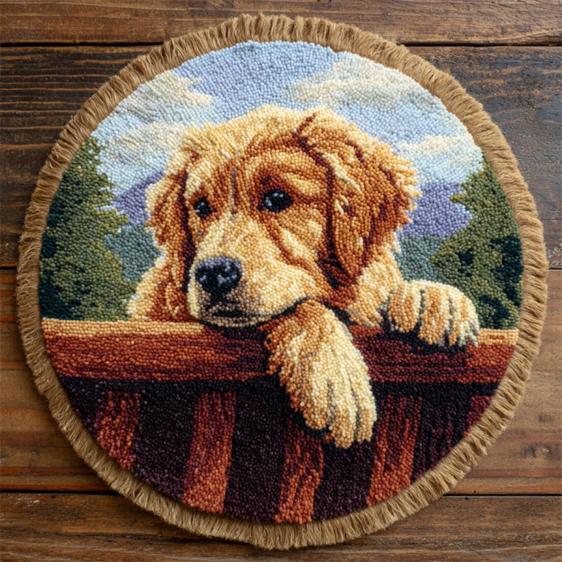 Rqwybcaxn DIY Rug Latch Hook Kits for the Elderly Animal Cross Stitch Kit Cartoon Golden Retriever 100x100cm Round Tapestry with Crochet Hook Hallway Craft Gift