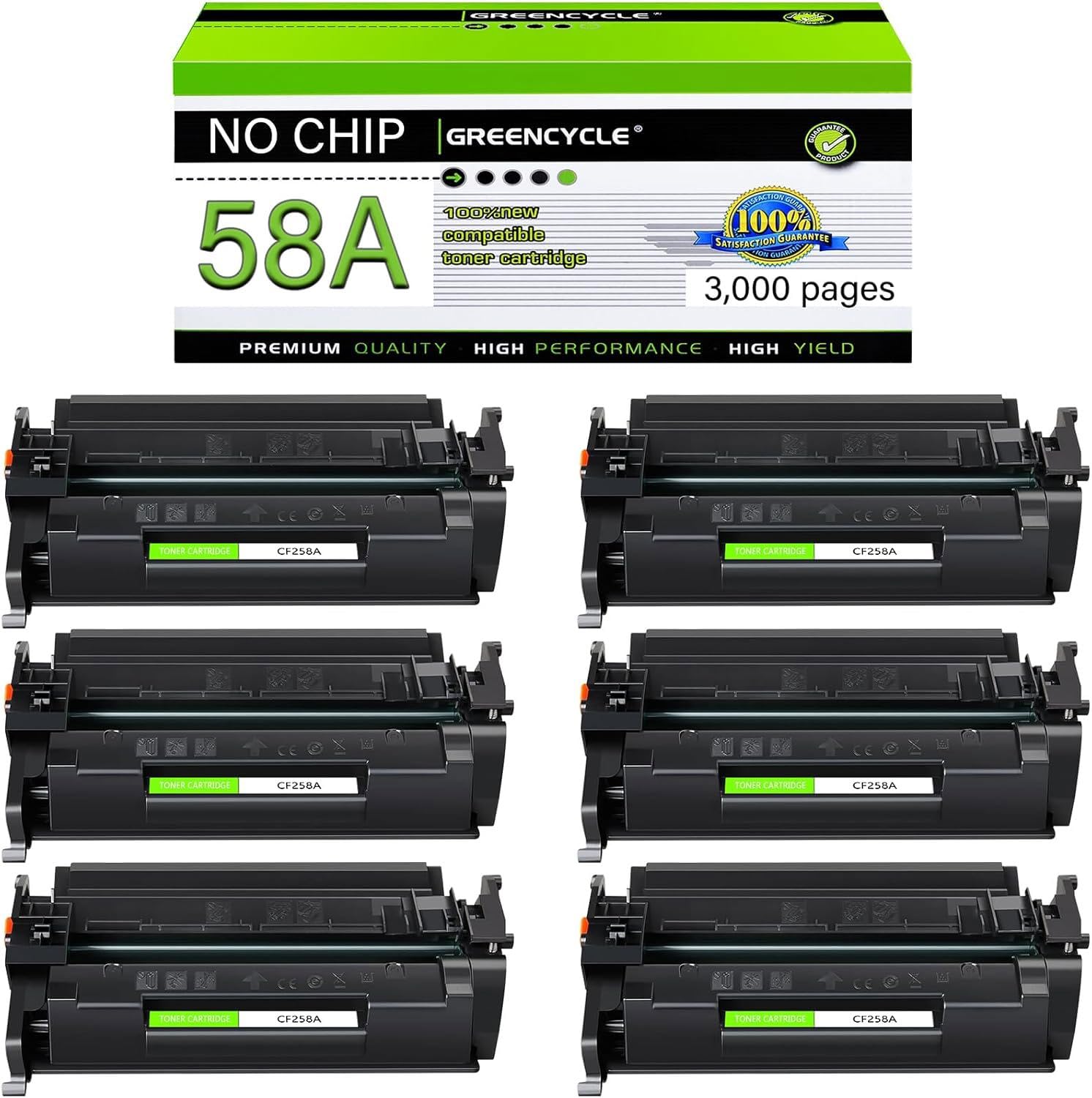 greencycle 6PK 58A [with CHIP] Compatible Black Toner Cartridge Replacement for HP 58A CF258A Use with LaserJet Pro M404dn M404n M404dw MFP M428fdw