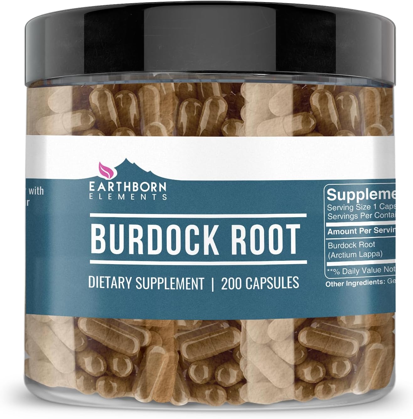 Earthborn Elements Burdock Root 200 Capsules, Pure & Undiluted, No Additives