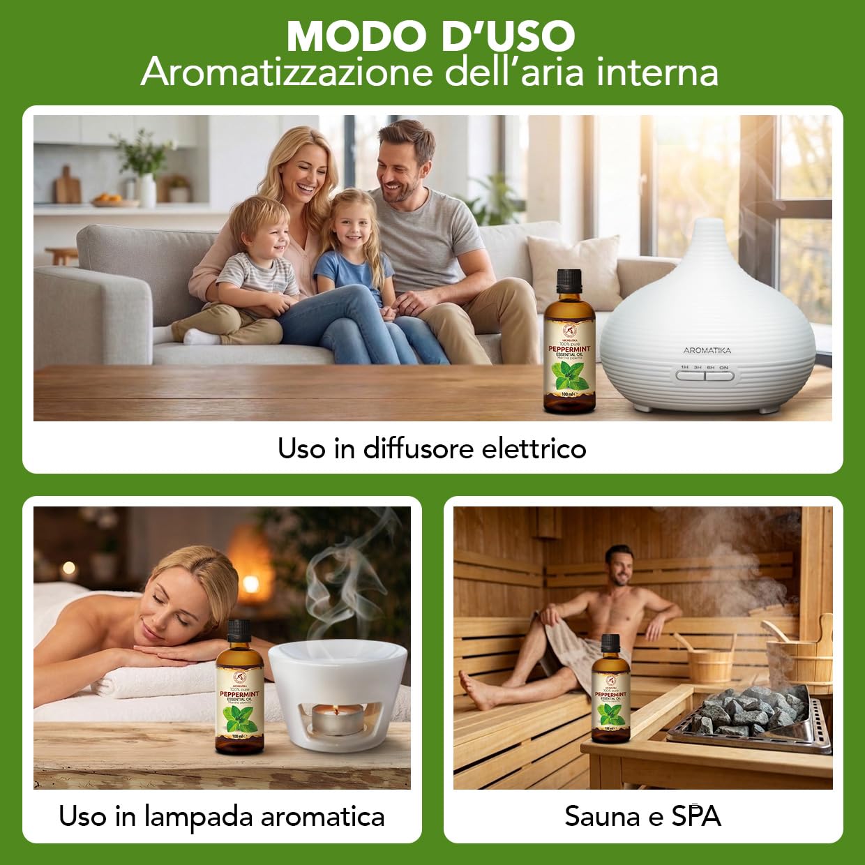 Olio essenziale di Menta Piperita 2x100 ml - Mentha Piperita - Naturale e Puro - Olio essenziali per Diffusori - Profumi per la Casa - Saponi e Candele - Sauna - Aroma Fresco - Aromaterapia