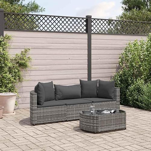 3-Piece Grey PE Rattan Patio Sofa Set, UV-Resistant Outdoor Furniture