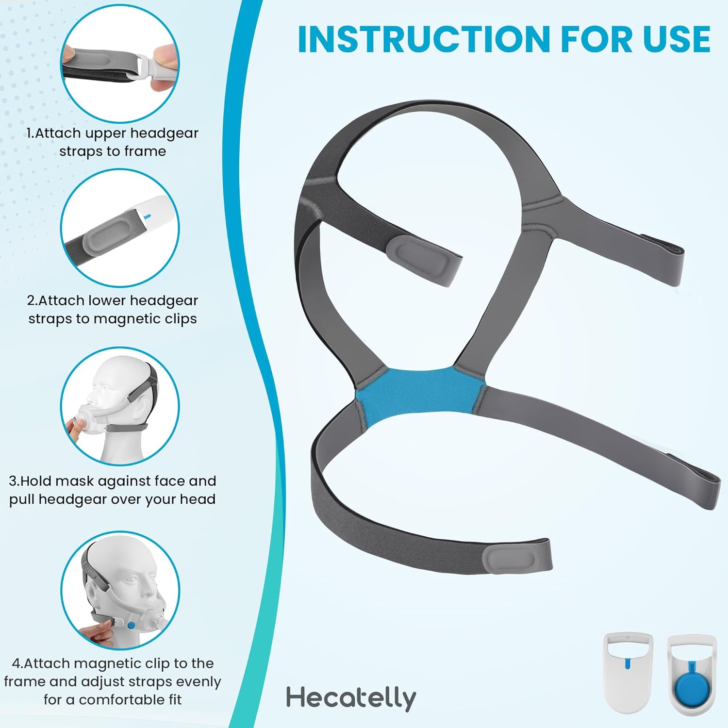 1 Pack Replacement F40 Headgear and 1 Pair Magnetic Clips for AirFit F40 Headgear，Comfortable Adjustable Head Strap Replacement for Resmed F40 Full Face Mask-Standard/Medium Size - Image 5