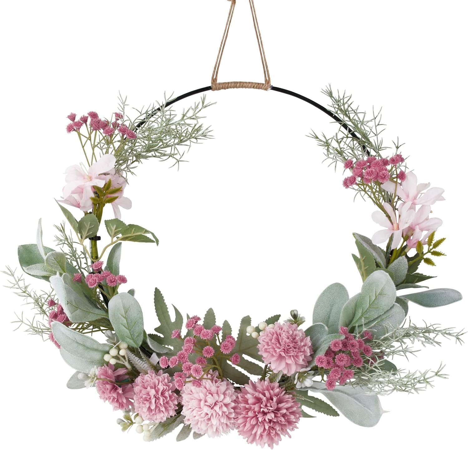 Weldomcor Artificial Floral Wreath for Front Door Floral Hoop Wreath Decor with Purple Flowers Green Leaves Garland Spring Wall Window Home Hanging Decorations
