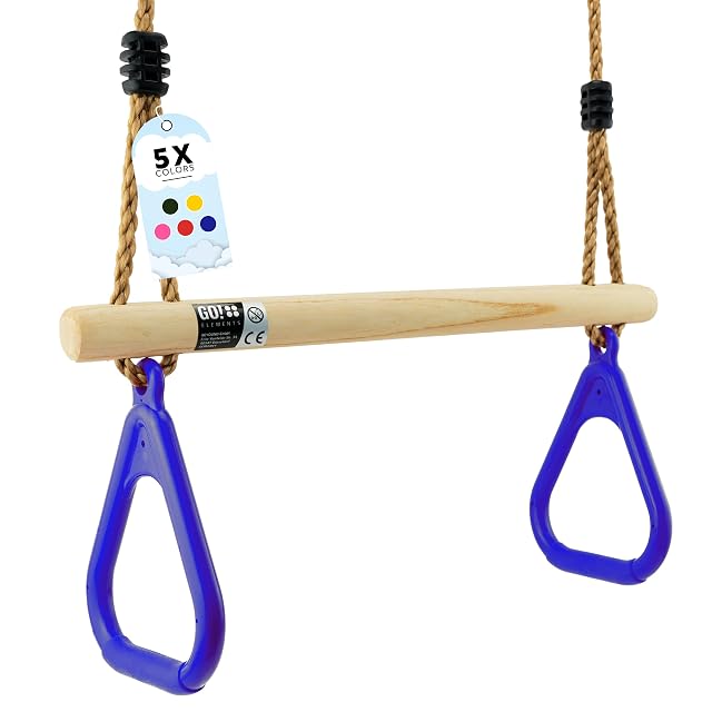 GOelements Columpio Trapecio Jardín Exterior Niños - Asiento Antideslizante - Altura Ajustable - Color: Azul