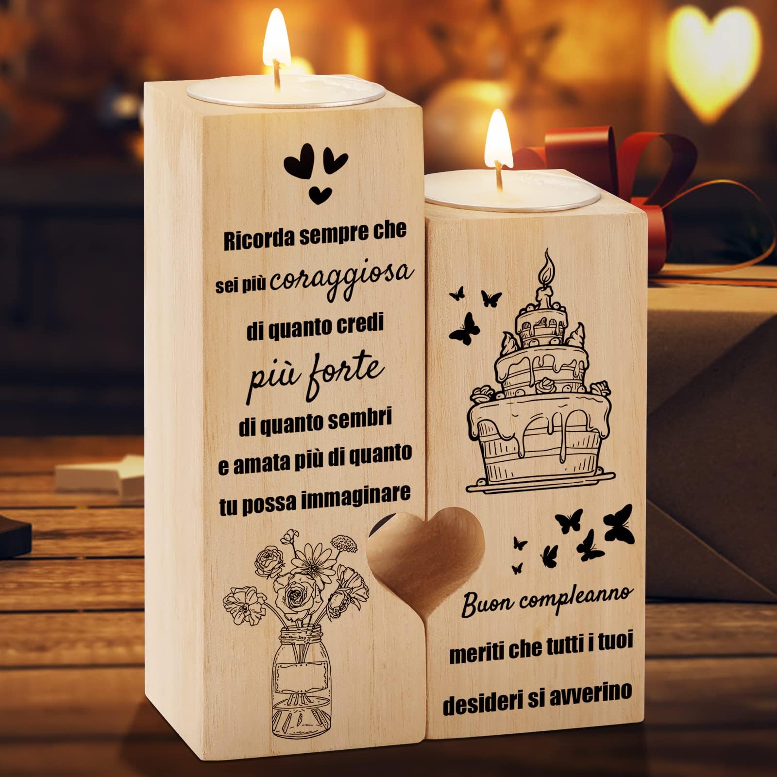 Portacandele In Legno Con Messaggio Per Amiche - Regalo Speciale Compleanno, Laurea O Festa Della Donna - Foto 9