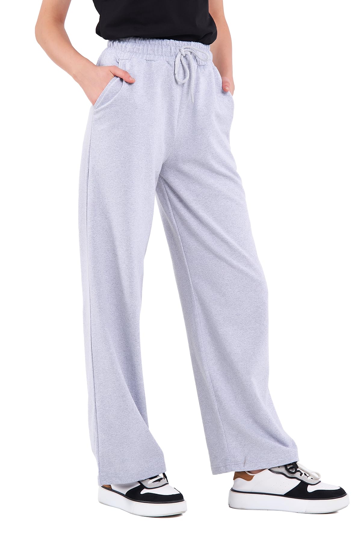 Women's Jogging Bottoms, Thin Lightweight Breathable Cotton Straight Leg Joggers, Ladies Sports Yoga Trousers, Long Training Pants, Loose Sweatpants with Elastic Waist Drawstring